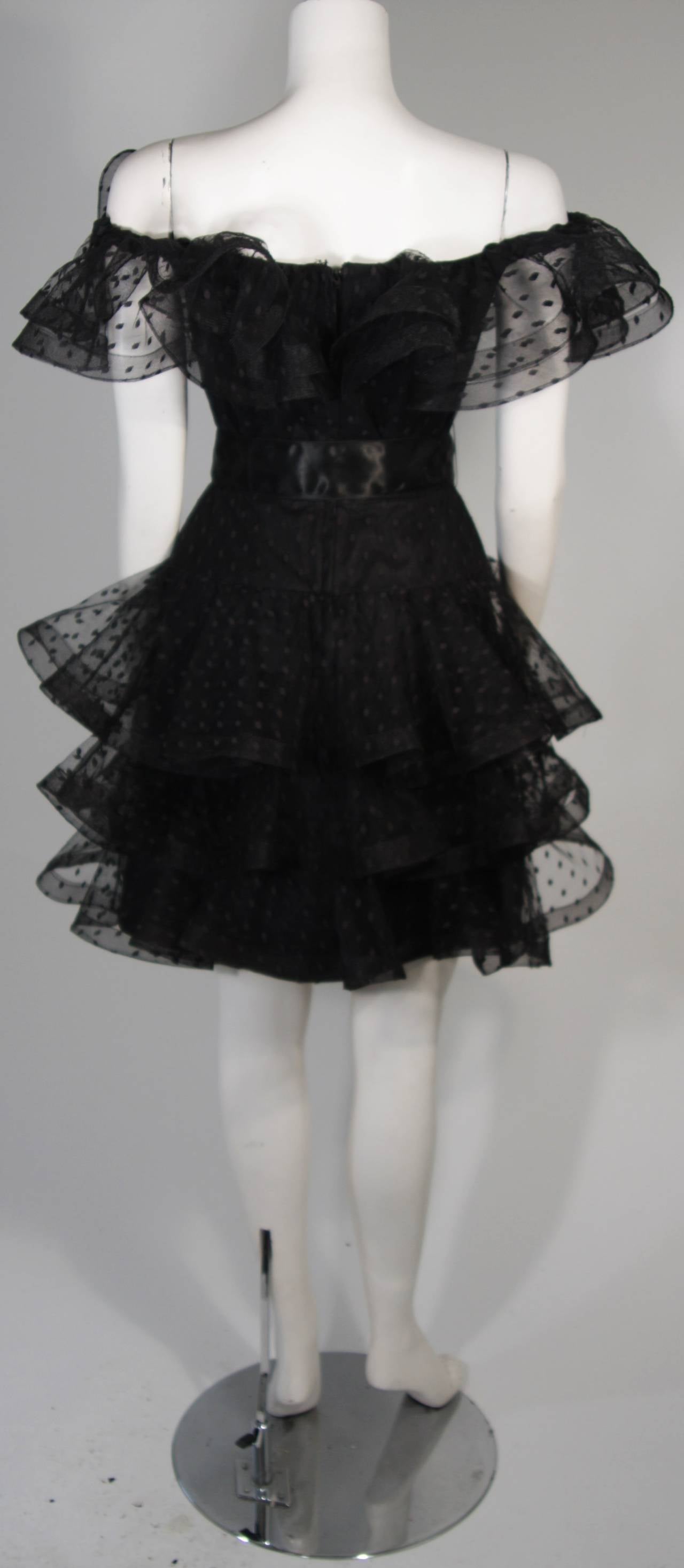 Victor Costa Black Cocktail Dress with Ruffled Horsehair Hemlines Size 2 For Sale 4