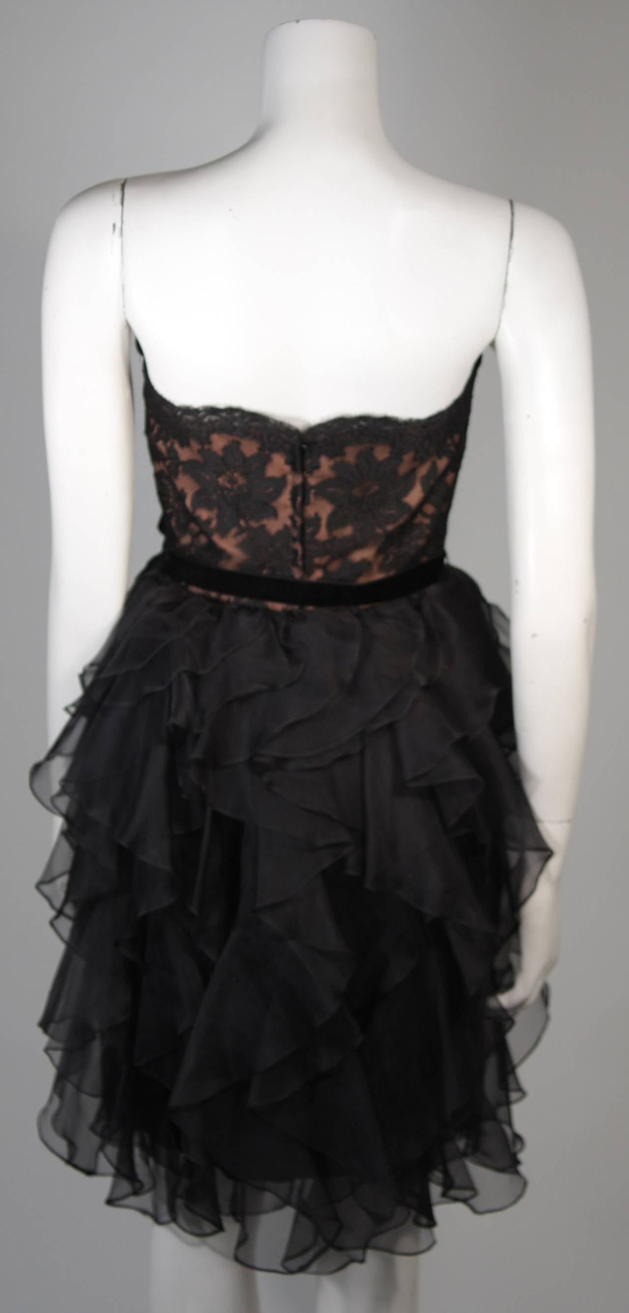 Jill Richards Black Lace Cocktail Dress with Layered Silk Skirt Size 6 For Sale 4