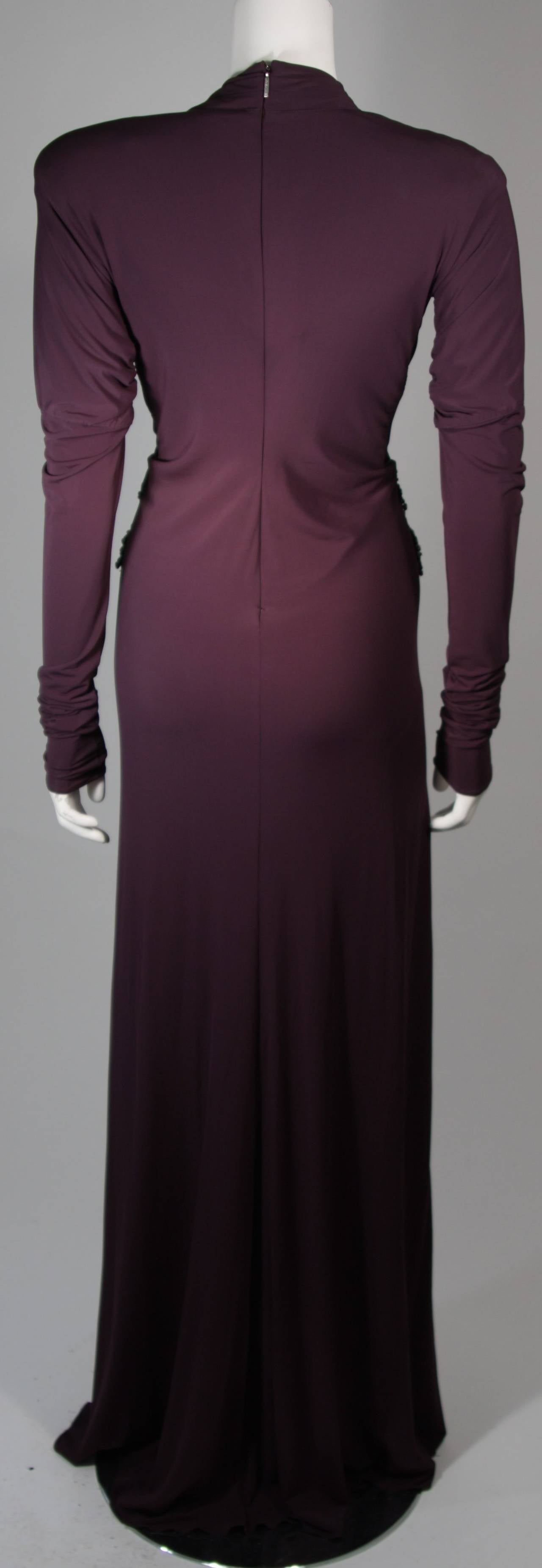 Roberto Cavalli Aubergine Long Sleeve Jersey Gown with Embellishments Size 40 For Sale 1