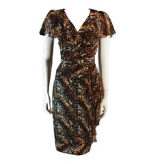 Paco Rabanne Paris Watercolor Animal Camouflage Print Ruffle Day Dress