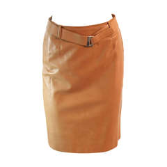 Vintage Prada self-belted Caramel Leather Skirt with silver buckle Size 38