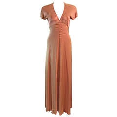 Late 1970's Stephen Burrows V-neck Empire Waist Long Striped Jersey Dress 10