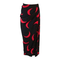 Vintage Yves Saint Laurent Black and Cardinal Crescent Wrap Skirt Size 42