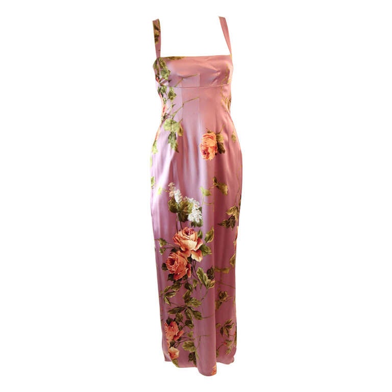 Dolce and Gabbana Stretch Silk Lilac Floral Gown Size 44