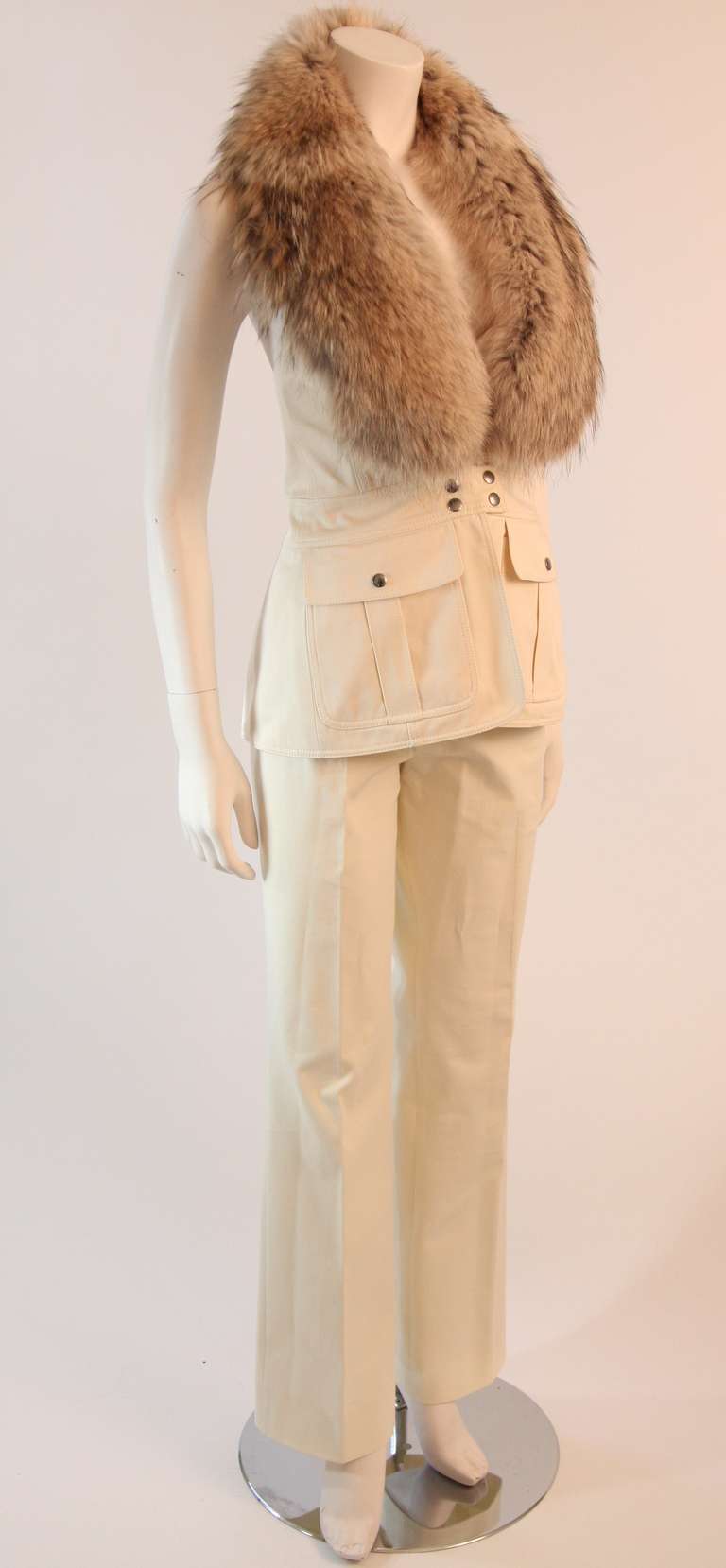 Michael Kors Fur trimmed vest and pants Two Piece Utility Set Size 10 1