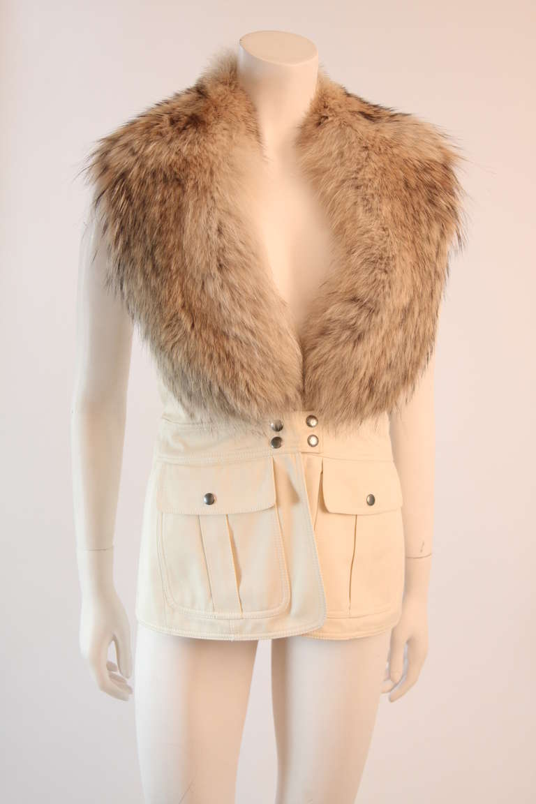 Michael Kors Fur trimmed vest and pants Two Piece Utility Set Size 10 In Excellent Condition In Los Angeles, CA