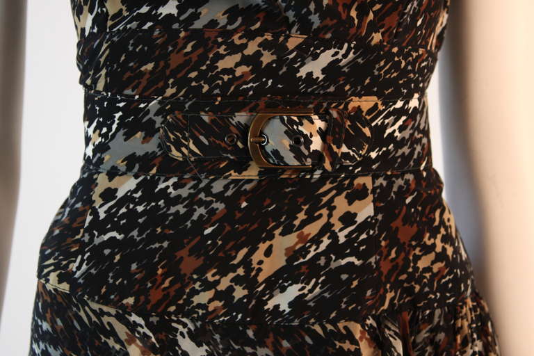 Paco Rabanne Paris Watercolor Animal Camouflage Print Ruffle Day Dress 3