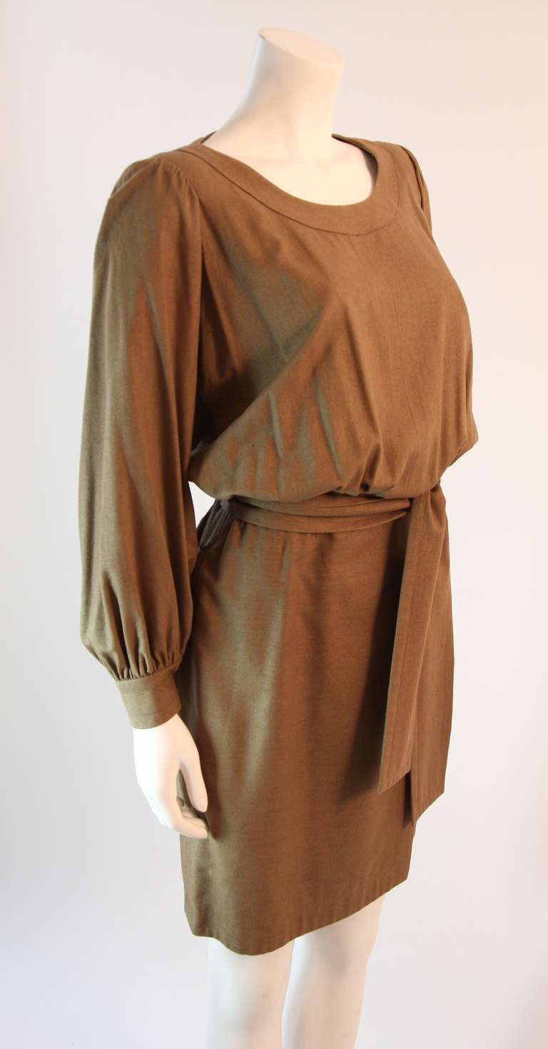 Brown Chic Yves Saint Laurent Silk Camel Dress Size 36