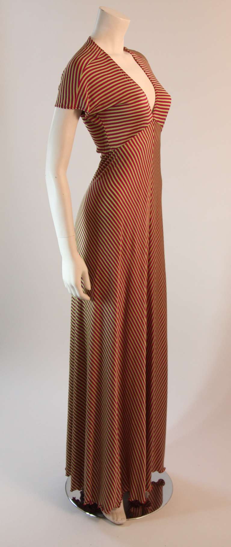 Late 1970's Stephen Burrows V-neck Empire Waist Long Striped Jersey Dress In Excellent Condition In Los Angeles, CA