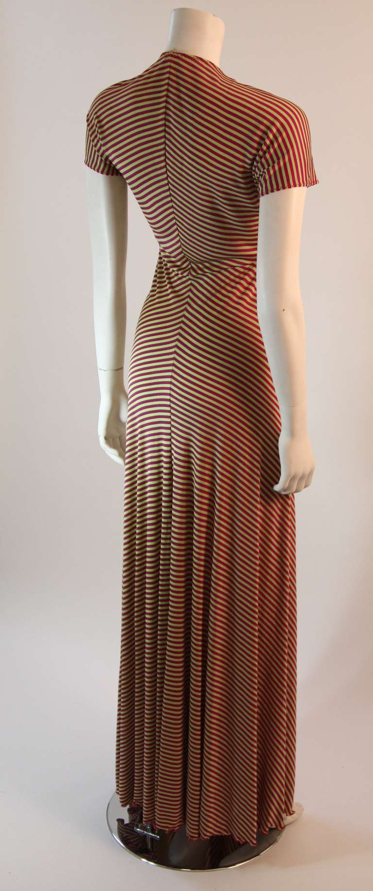 Women's Late 1970's Stephen Burrows V-neck Empire Waist Long Striped Jersey Dress