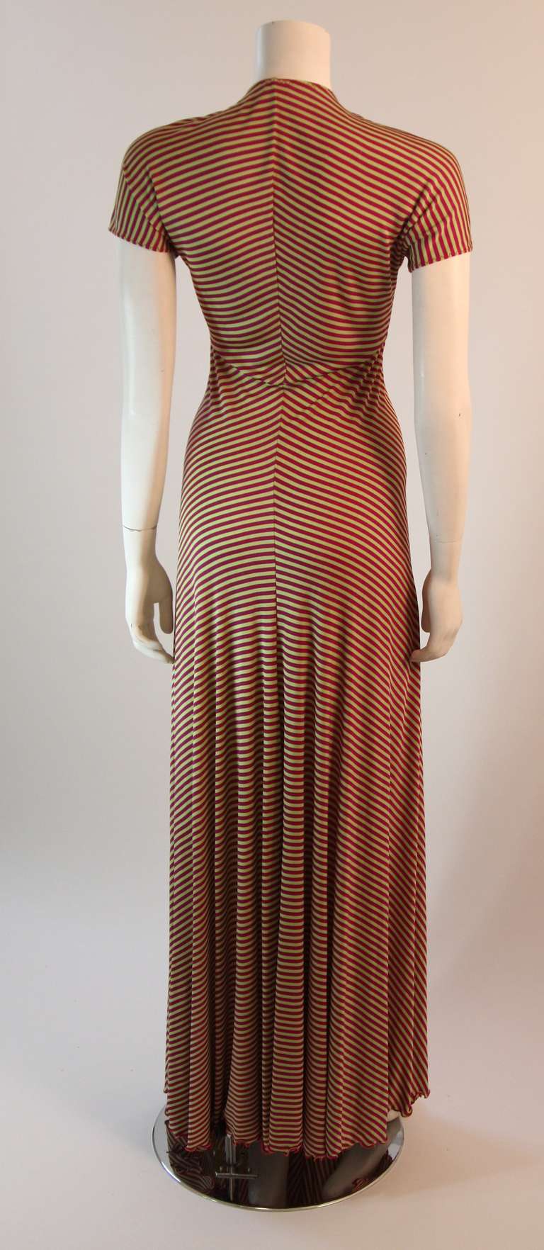 Late 1970's Stephen Burrows V-neck Empire Waist Long Striped Jersey Dress 1