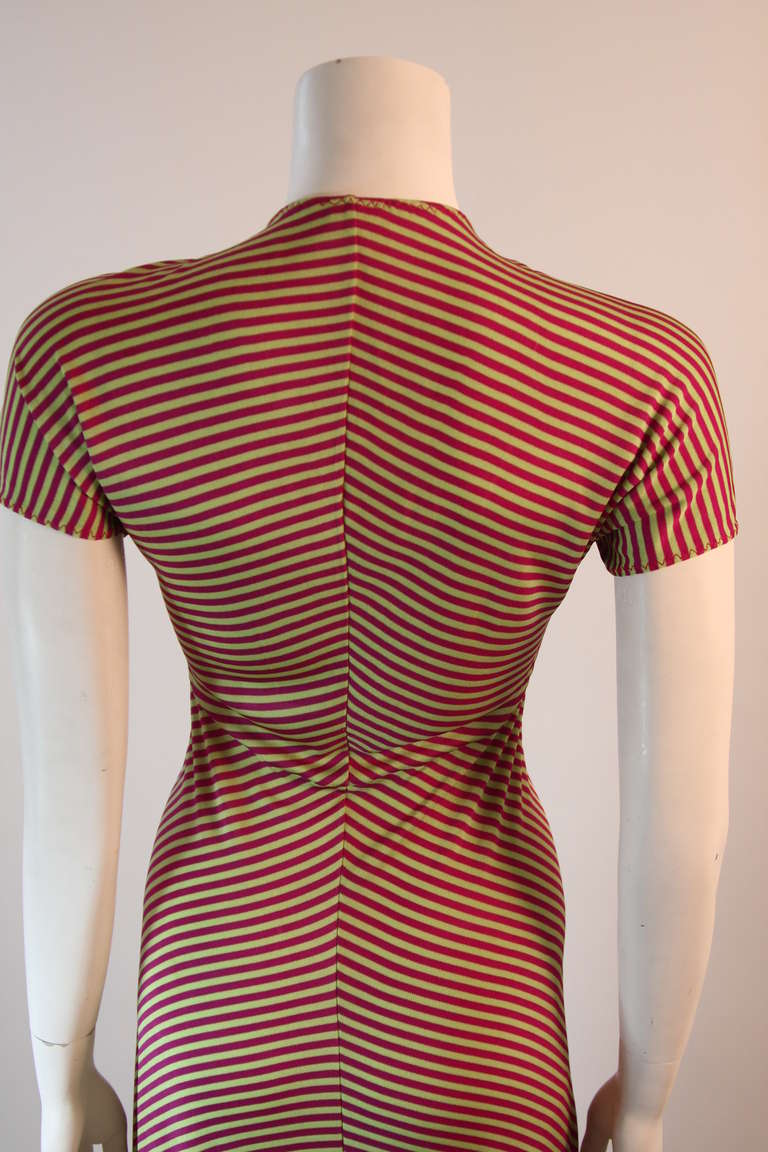 Late 1970's Stephen Burrows V-neck Empire Waist Long Striped Jersey Dress 2