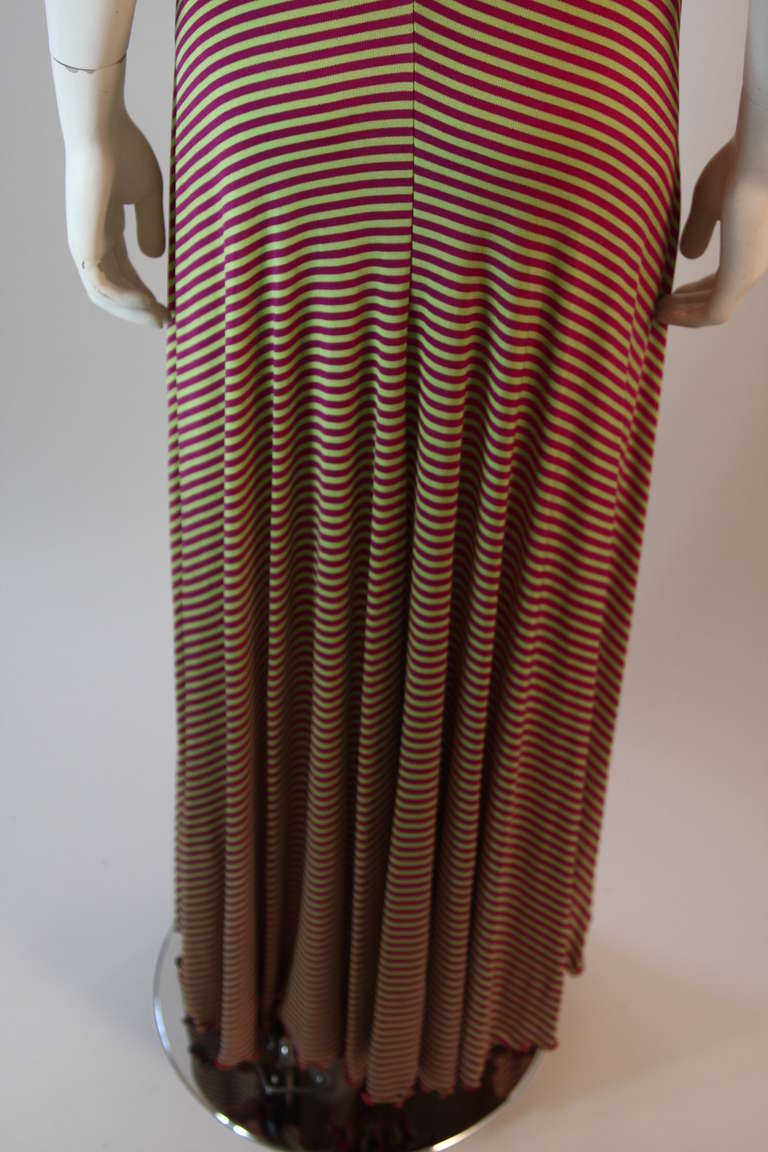 Late 1970's Stephen Burrows V-neck Empire Waist Long Striped Jersey Dress 3