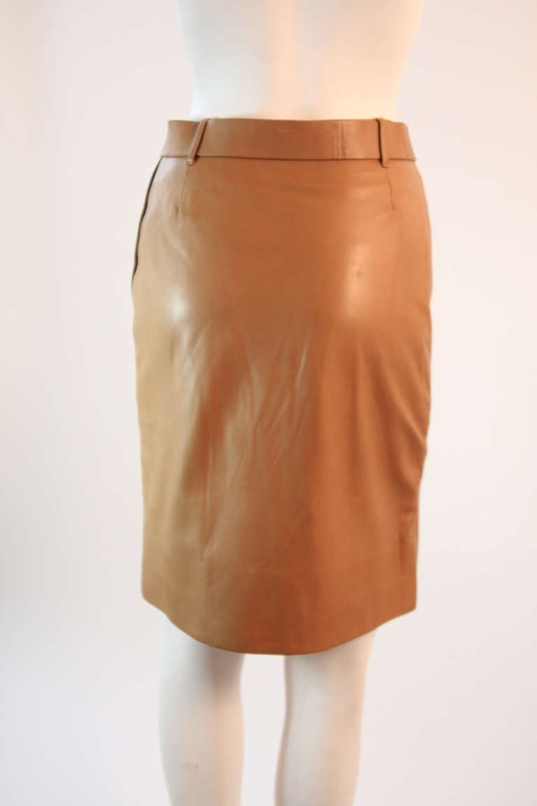 Prada self-belted Caramel Leather Skirt with silver buckle Size 38 2