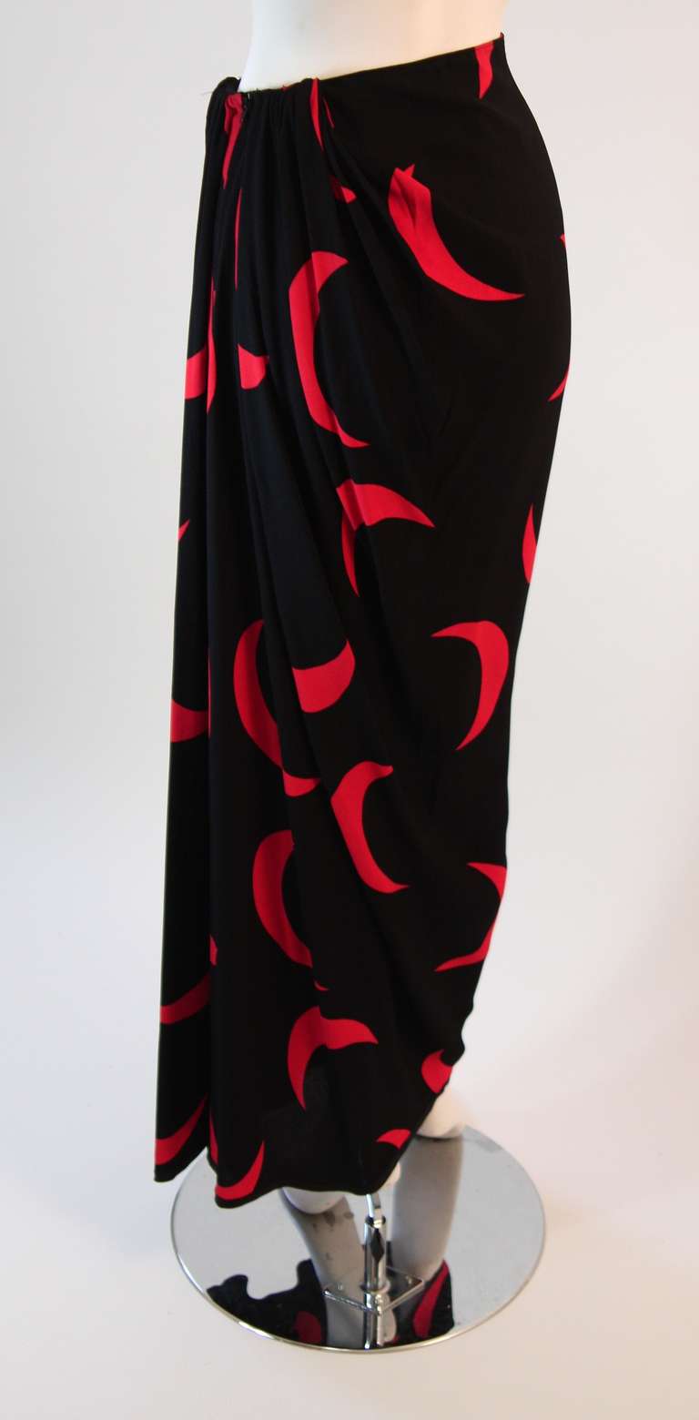 Yves Saint Laurent Black and Cardinal Crescent Wrap Skirt Size 42 2