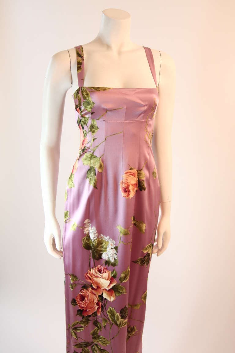Pink Dolce and Gabbana Stretch Silk Lilac Floral Gown Size 44