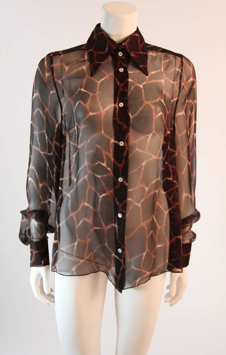 Dolce and Gabbana Silk Chiffon Watercolor Print Blouse
