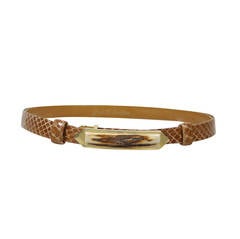 Judith Leiber Cognac Hued Snakeskin Belt with Gold hardware and Bone Accent