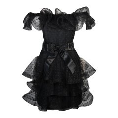 Victor Costa Black Cocktail Dress with Ruffled Horsehair Hemlines Size 2