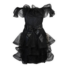 Victor Costa Black Cocktail Dress with Ruffled Horsehair Hemlines Size 2 9