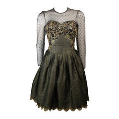 Victor Costa Black Cocktail Dress with Gold Metallic Accents Size Small 11