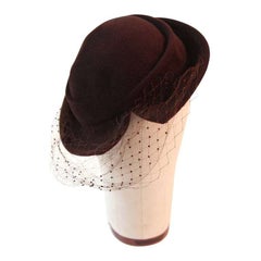 Hattie Carnegie Brown Fur Felt Split Brim Hat