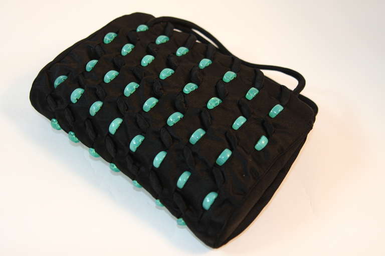 Beautiful 1940's Volokhoff Translucent Turquoise Beaded Purse In Excellent Condition In Los Angeles, CA