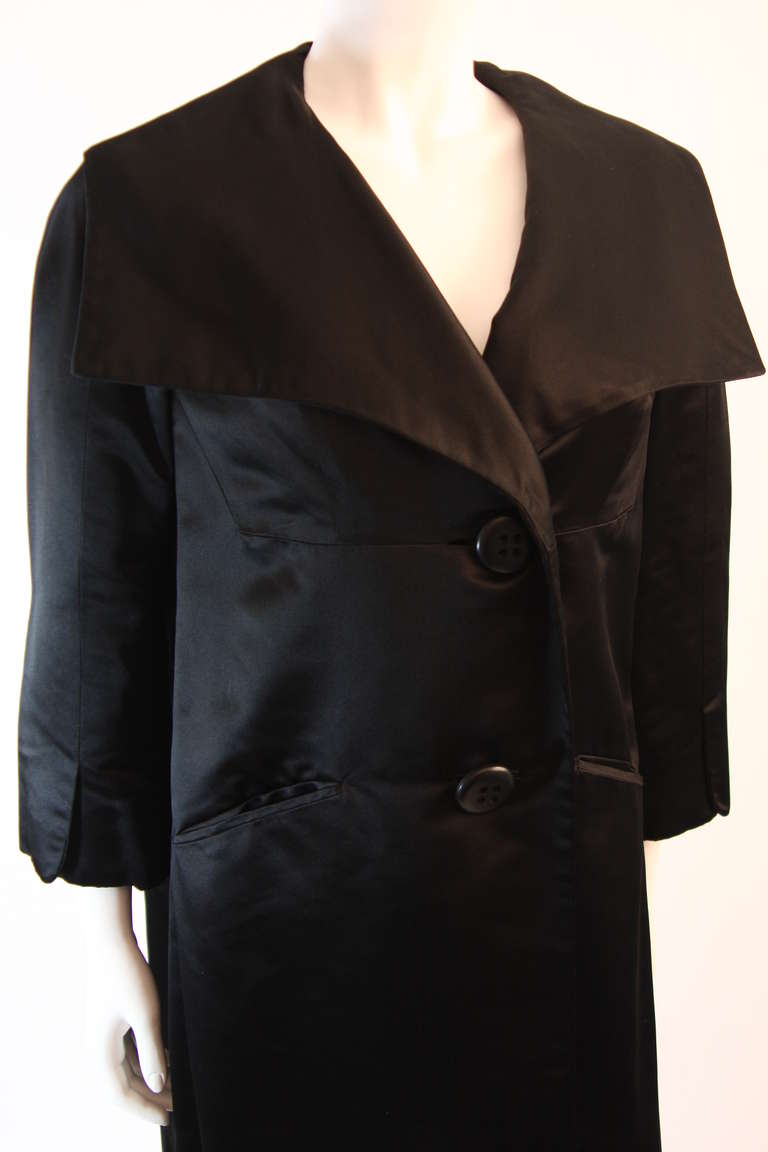 Women's Superb 1960's Galanos Black Satin Opera Coat For Sale