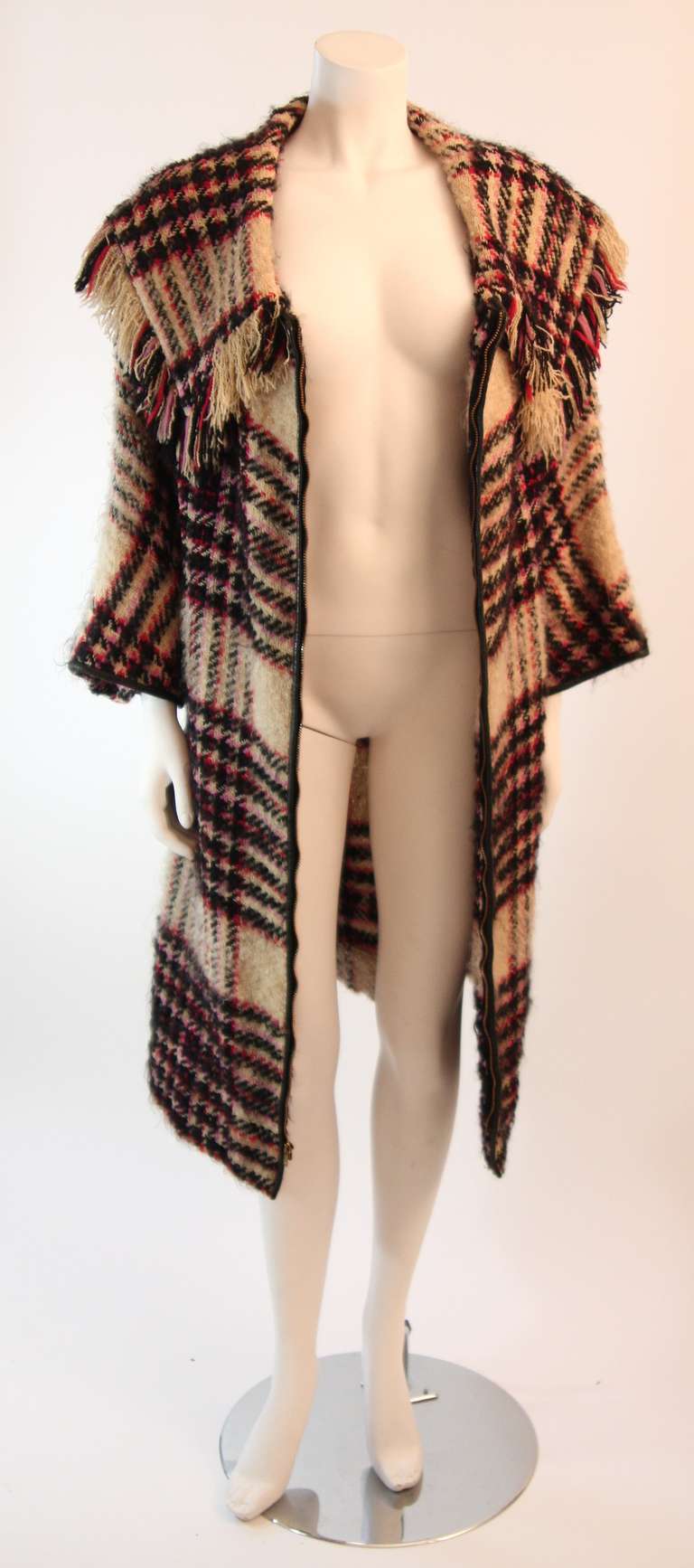 Bonnie Cashin Plaid Multi-Color Wool Coat with Leather Trim 3