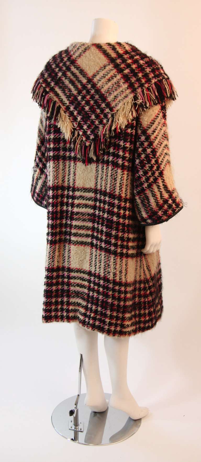 Women's Bonnie Cashin Plaid Multi-Color Wool Coat with Leather Trim