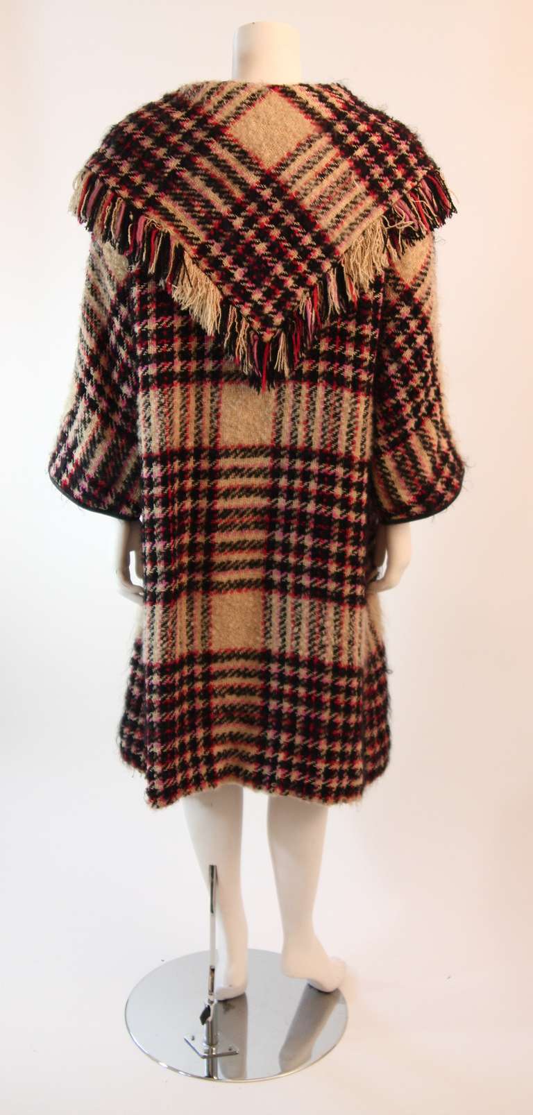 Bonnie Cashin Plaid Multi-Color Wool Coat with Leather Trim 1