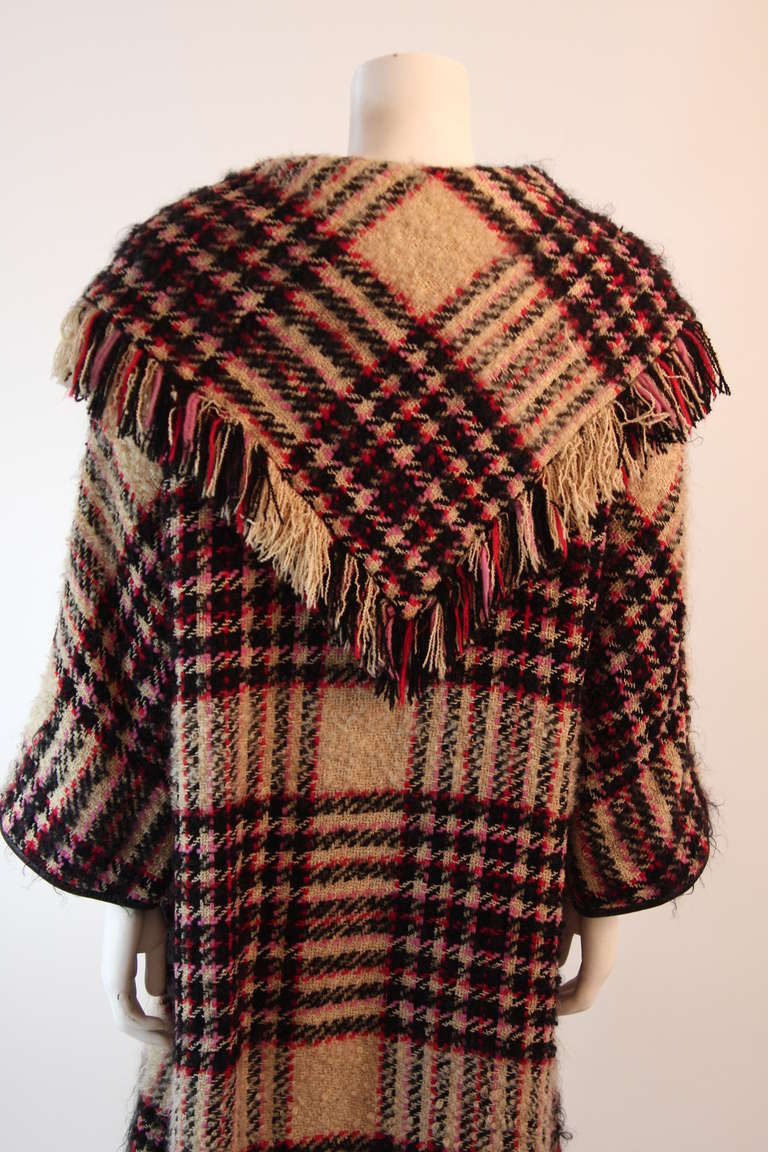 Bonnie Cashin Plaid Multi-Color Wool Coat with Leather Trim 2