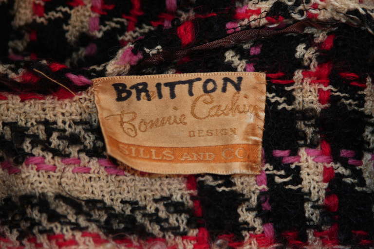 Bonnie Cashin Plaid Multi-Color Wool Coat with Leather Trim 4