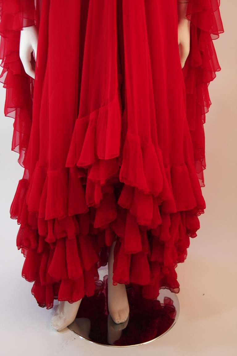 Ruben Panis Red Chiffon Ruffle Gown Property of Magda Gabor, sister of Zsa Zsa For Sale 2