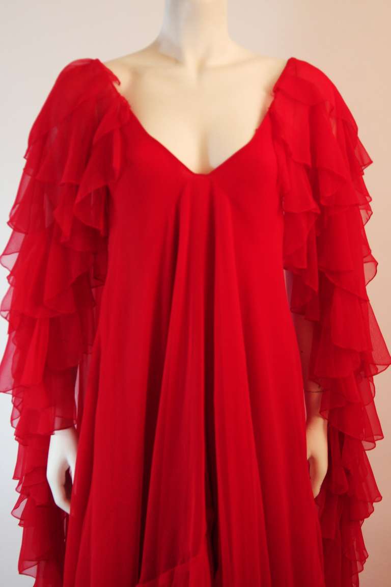Ruben Panis Red Chiffon Ruffle Gown Property of Magda Gabor, sister of Zsa Zsa For Sale 1