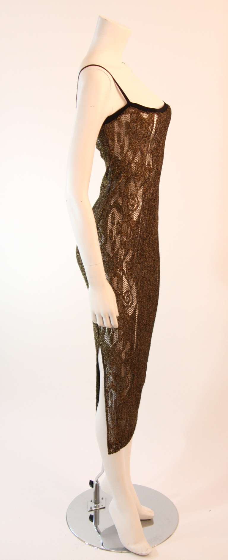 Amazing Future Ozbek Sheer Gold Metallic Knit Dress In Excellent Condition In Los Angeles, CA