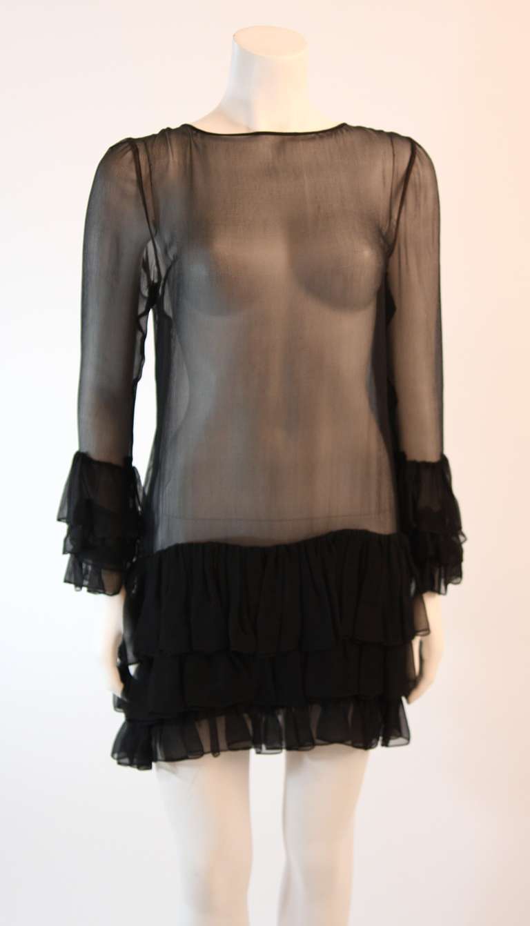 Pauline Trigere 2pc Black Chiffon Dress Size S For Sale 4