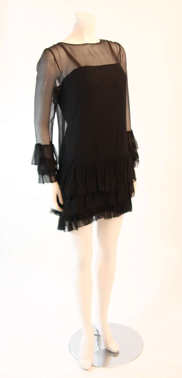 Women's Pauline Trigere 2pc Black Chiffon Dress Size S For Sale