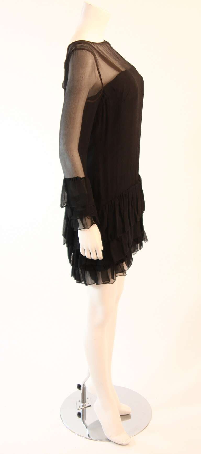 Pauline Trigere 2pc Black Chiffon Dress Size S For Sale 1