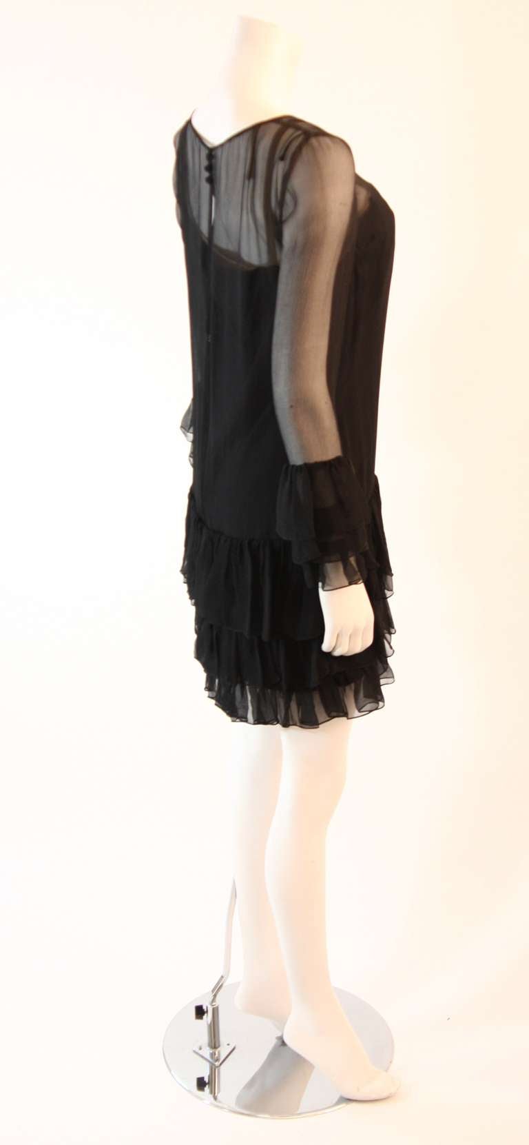 Pauline Trigere 2pc Black Chiffon Dress Size S For Sale 2
