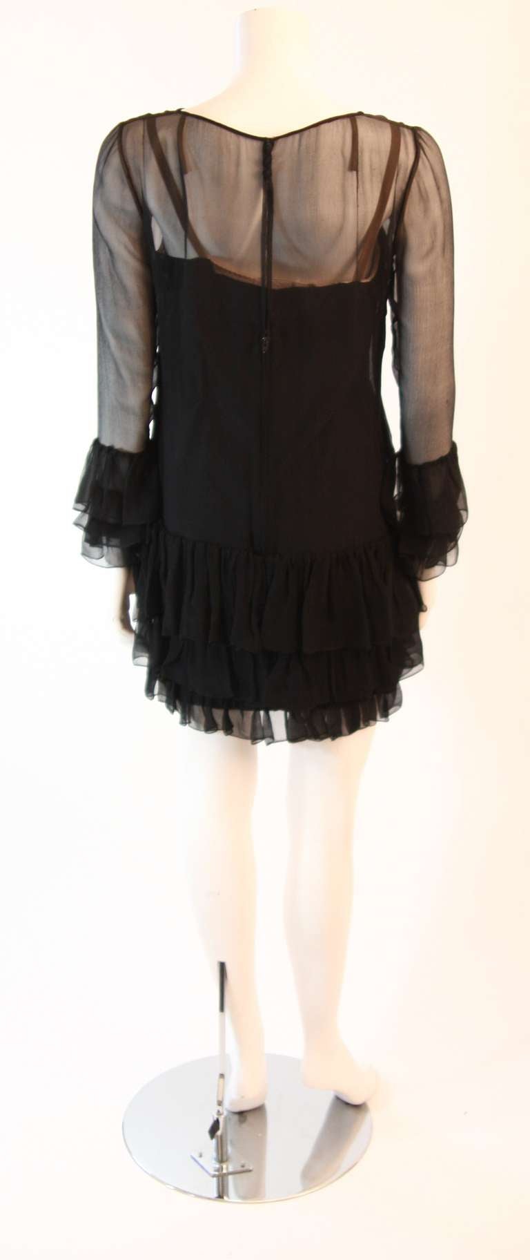 Pauline Trigere 2pc Black Chiffon Dress Size S For Sale 3
