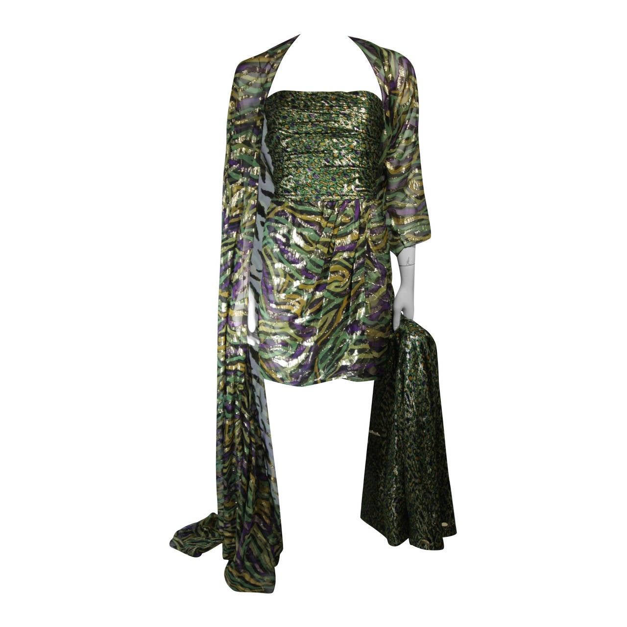 Bill Blass Strapless Dress Ensemble with Blazer & One Shoulder Wrap XS Petite For Sale