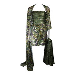 Vintage Bill Blass Strapless Dress Ensemble with Blazer & One Shoulder Wrap XS Petite
