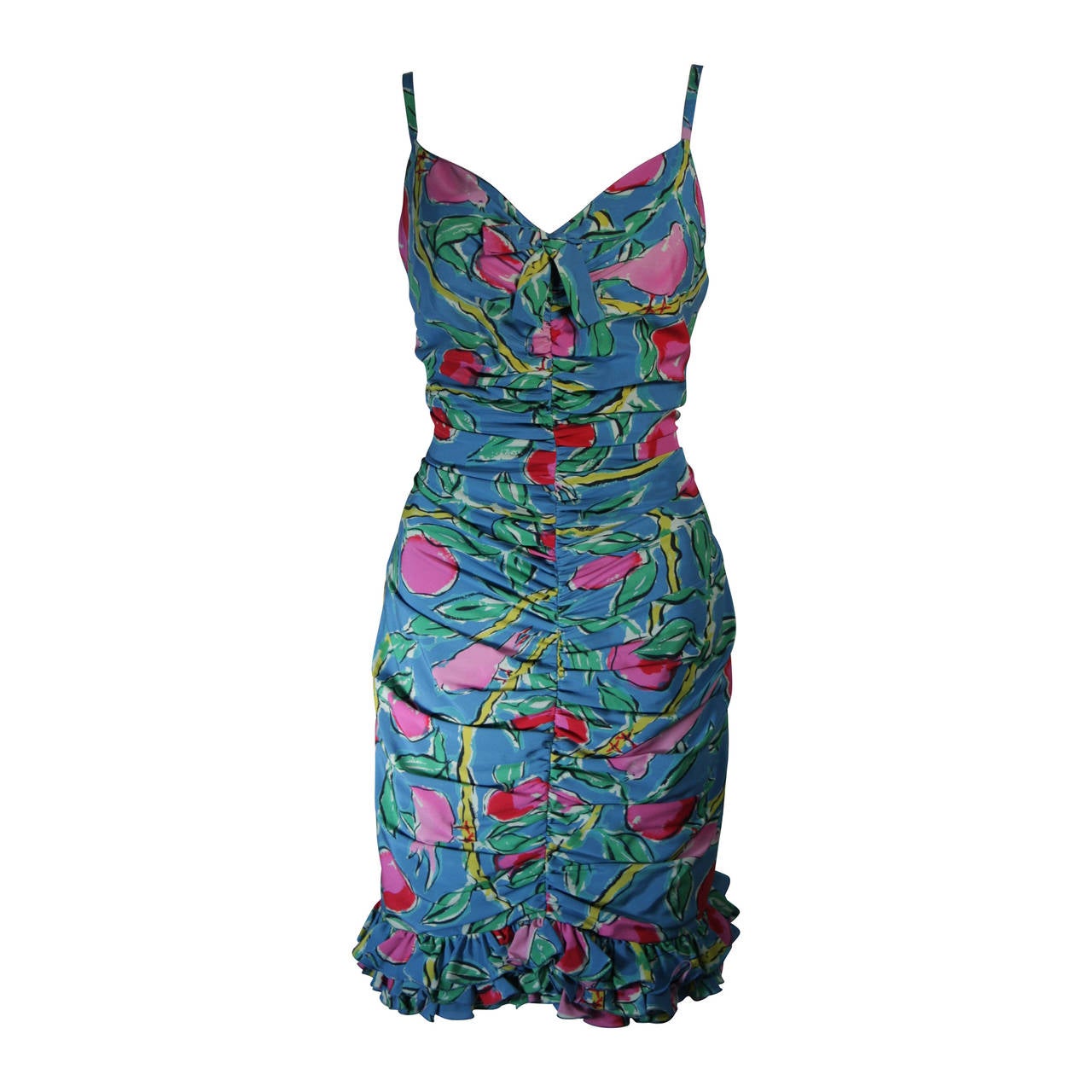 Ungaro Tropical Print Silk Cocktaili Dress with Bird Motif Size 8