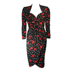 Vintage Black and White Polka Dot Dress with Abstract Rose Size Small Vintage Black and White Polka Dot Dress with Abstract Rose Size Small