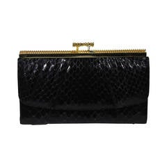 Judith Leiber Black Snakeskin Wallet with Coin Compartment