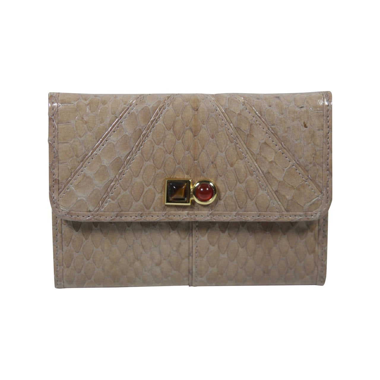 Judith Leiber Nude Snakeskin Wallet with Gold Hardware