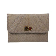 Judith Leiber Nude Snakeskin Wallet with Gold Hardware