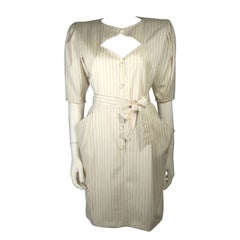 Ungaro Cream Pin Stripe Dress with Center Front Buttons 42 8