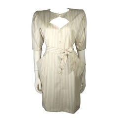 Ungaro Cream Pin Stripe Dress with Center Front Buttons 42 8 7
